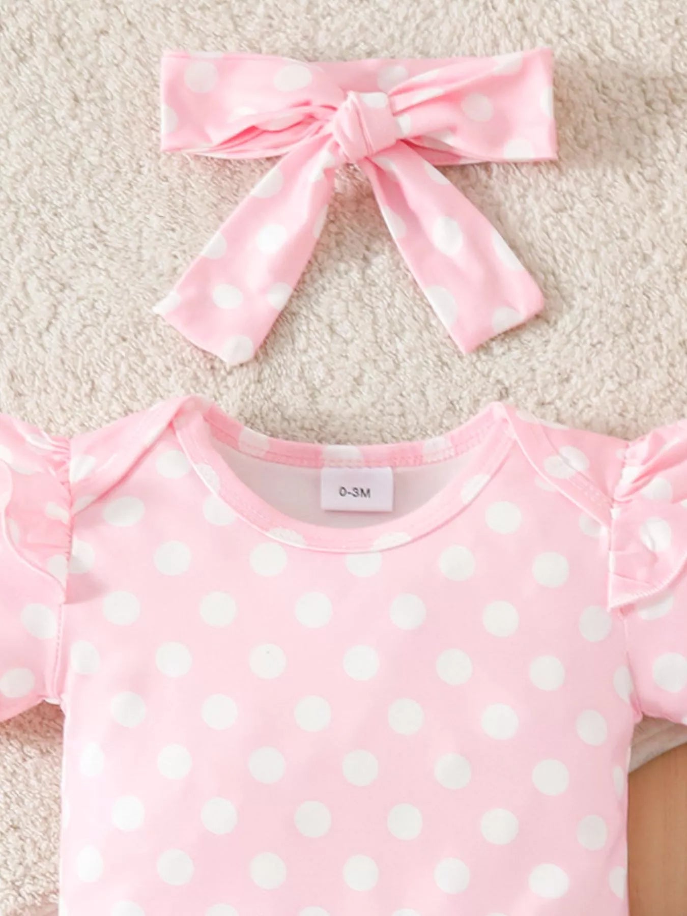 Children's Polka Dot Bodysuit & Denim Overall Dress & Headband Set