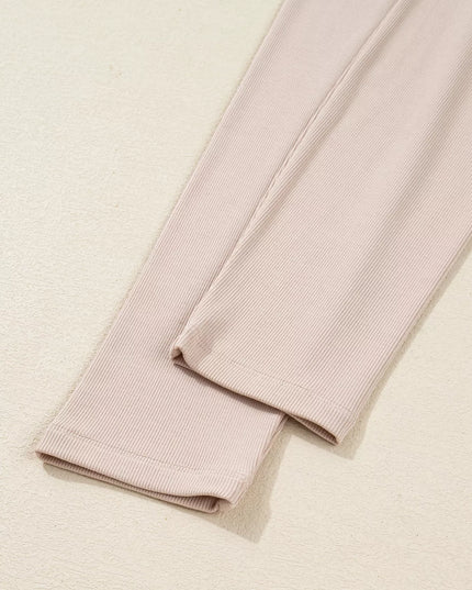 Solid Color Oversize Slit Sweatshirt and Ribbed Leggings 2pcs Set