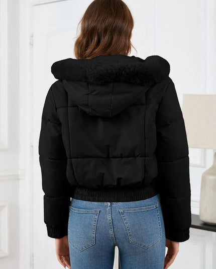 Pocketed Long Sleeve Cropped Hooded Winter Coat