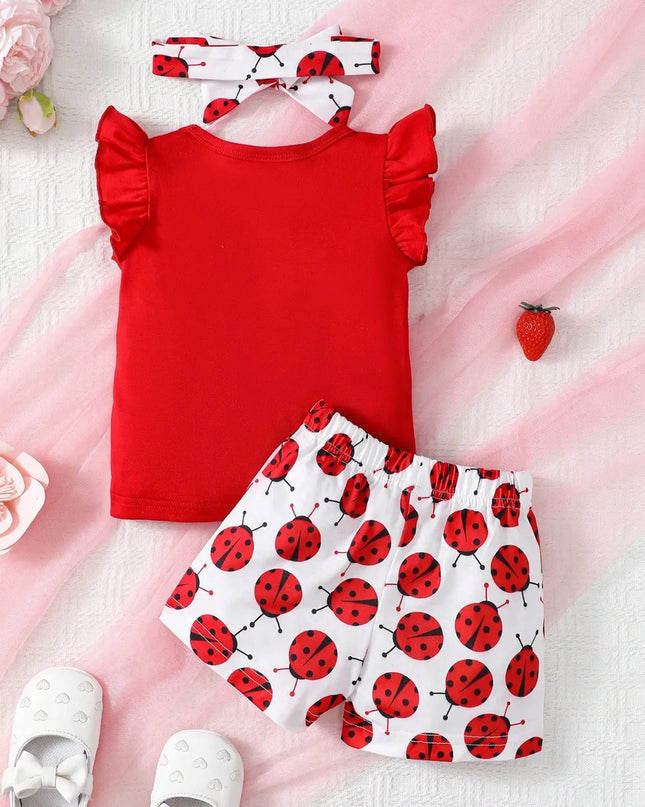 Children's Headband, Round Neck Ruffle Sleeve Top and Pants Set