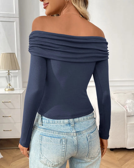 Off-Shoulder Long Sleeve Fitted T-Shirt