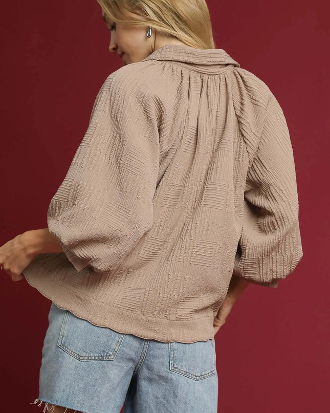 Umgee Oversized Balloon Sleeve Textured Blouse