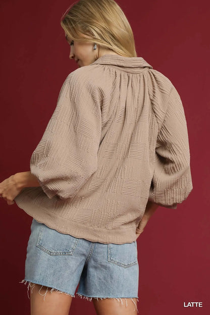 Umgee Oversized Balloon Sleeve Textured Blouse