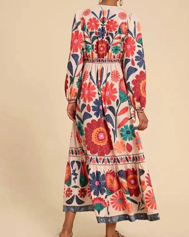 Floral Tie Waist Long Sleeve Dress