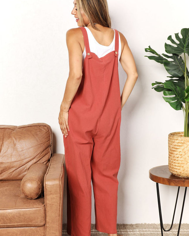 Perfee Wide Leg Overalls with Front Pockets