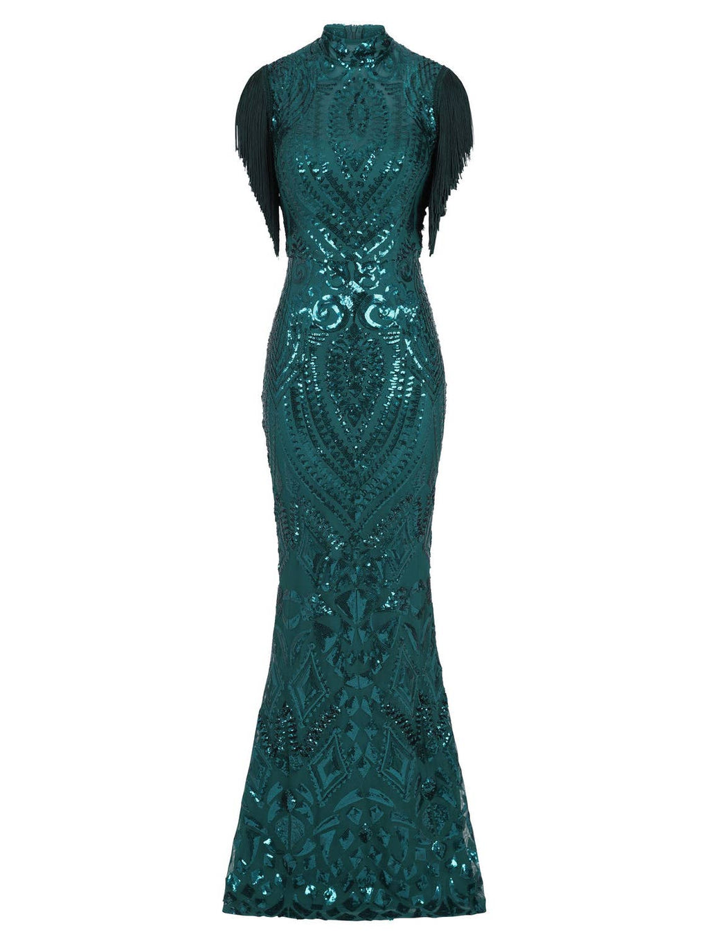 Magic Vip Green Luxe Tassel Fringe Sequin Embellished Illusi.
