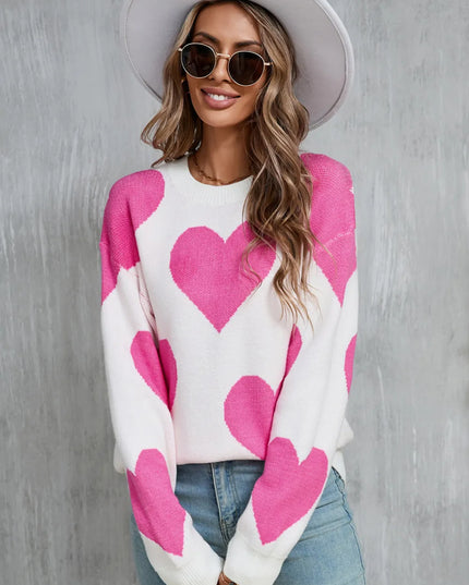 Angel Wings Contrast Heart Dropped Shoulder Long Sleeve Sweater