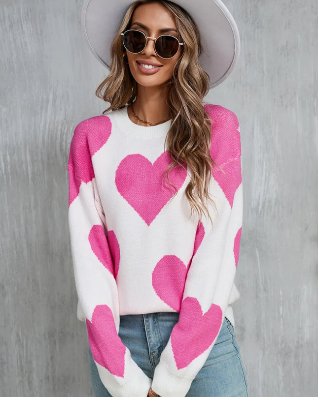 Angel Wings Contrast Heart Dropped Shoulder Long Sleeve Sweater