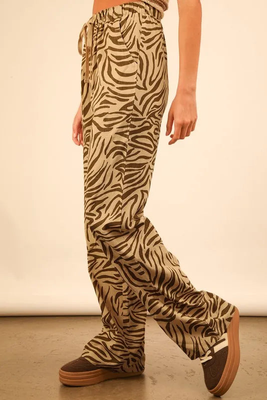 VERY J Animal Print Linen Wide Leg Pants