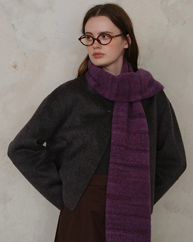 Striped Detail Knit Scarf Deep Purple One Size