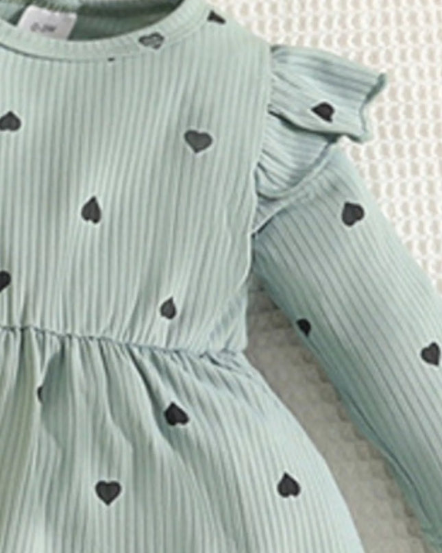 Children's Heart Print Dress & Headband Set