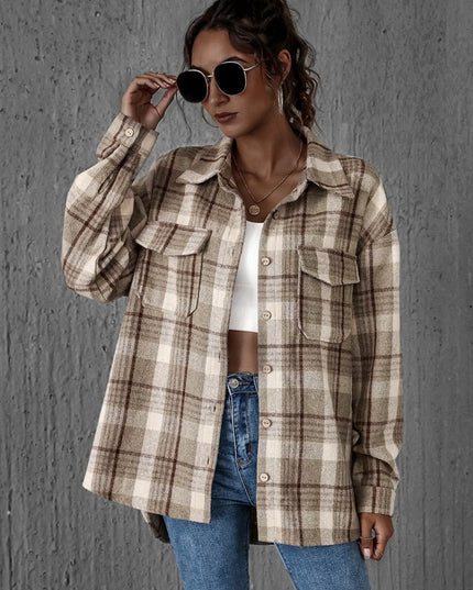Plaid Button-Up Long Sleeve Shirt