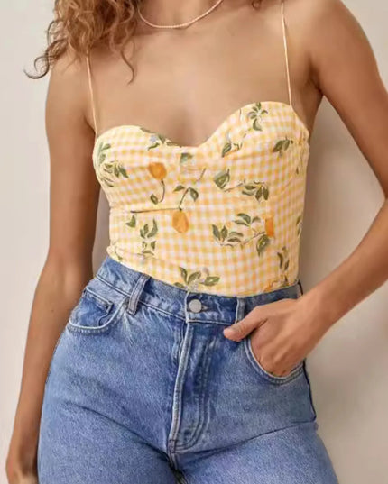 Printed Smocked Cami Top Pastel Yellow