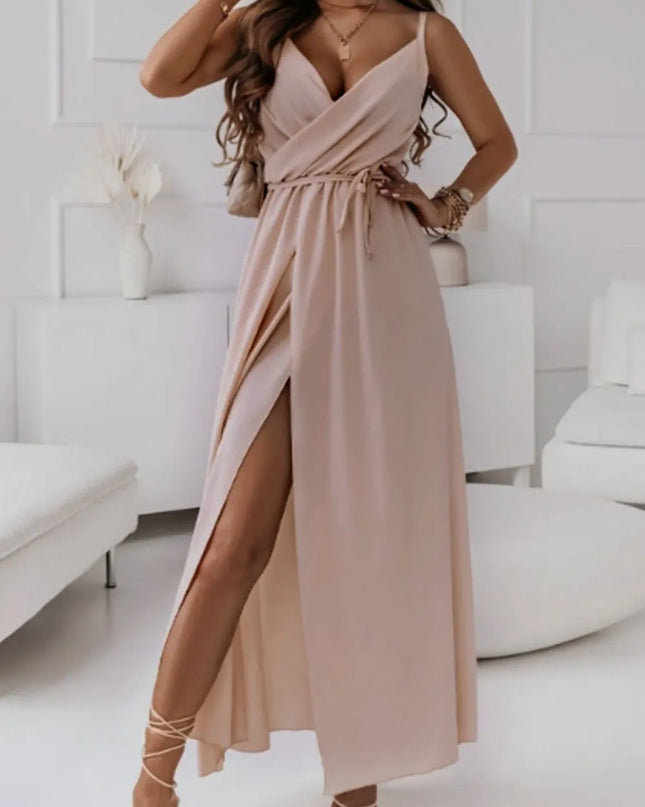 Honey Tied Surplice Sleeveless Midi Cami Dress Pale Blush