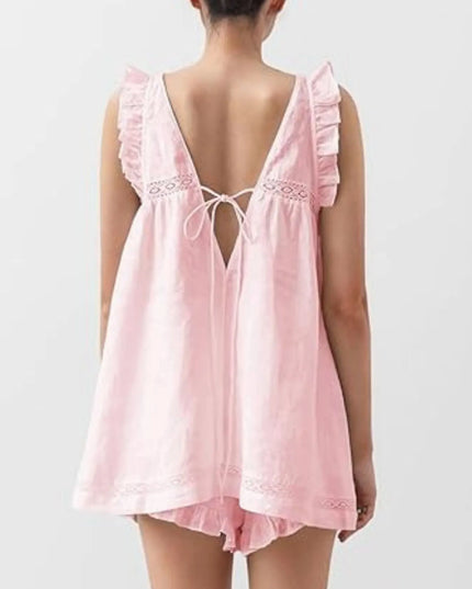 Ruffled V-Neck Top and Shorts Set