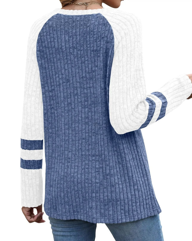 Ribbed Round Neck Raglan Sleeve Top