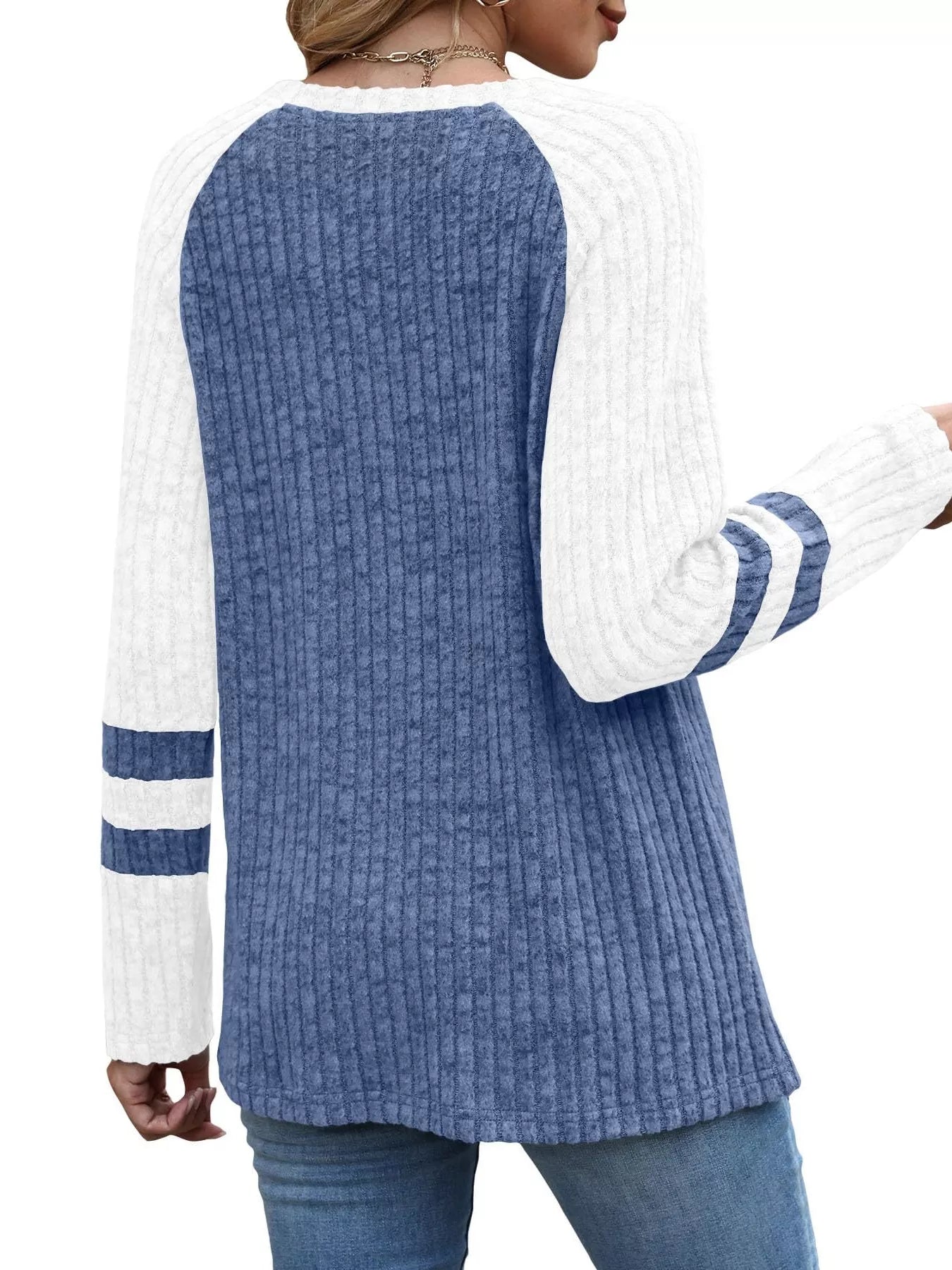 Ribbed Round Neck Raglan Sleeve Top