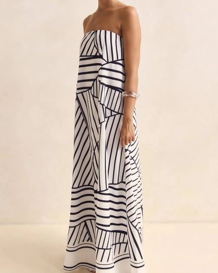 Smocked Printed Tube Maxi Dress