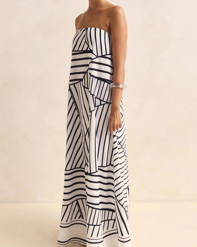Smocked Printed Tube Maxi Dress
