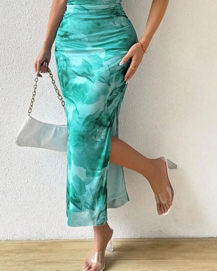 Printed Side Slit Tube Dress