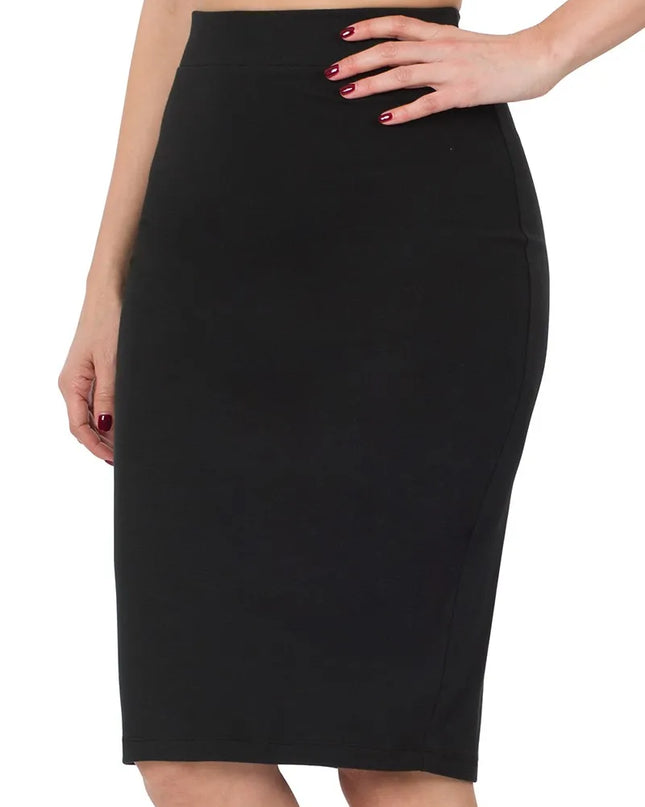 Zenana Premium Cotton Basic Knee Skirt BLACK