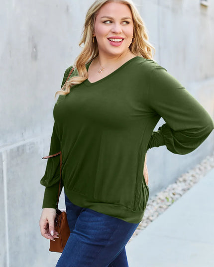 Basic Bae Full Size V-Neck Lantern Sleeve Top