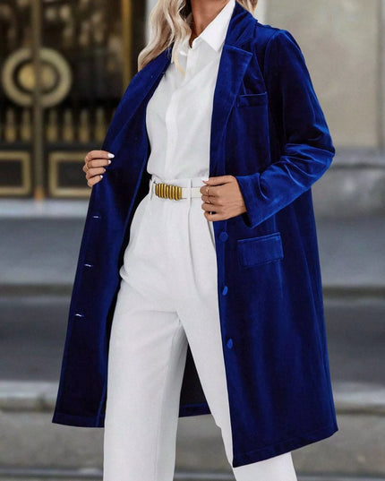 Lapel Collar Long Sleeve Longline Coat