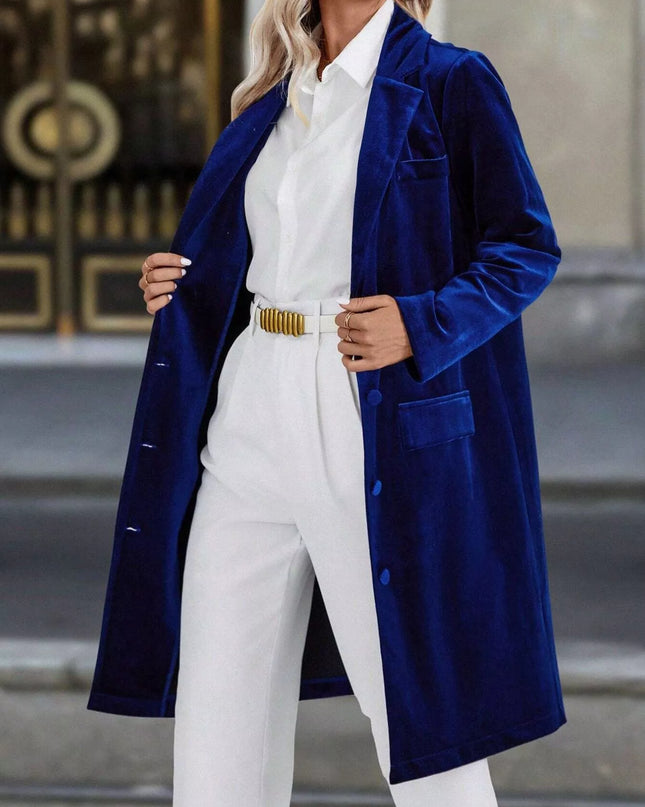 Lapel Collar Long Sleeve Longline Coat
