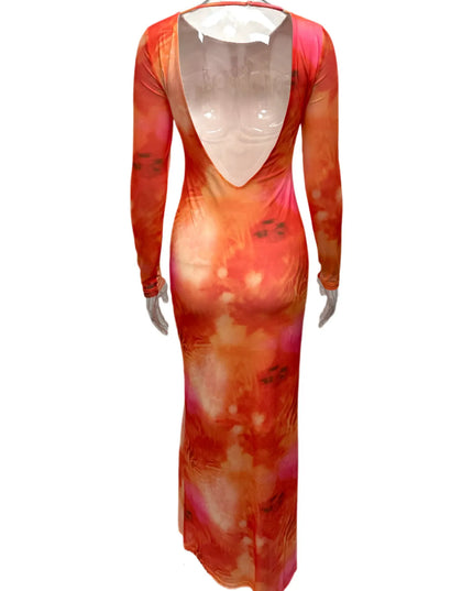 Tie-Dye Long Sleeve Maxi Bodycon Dress