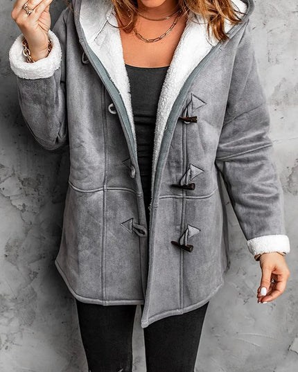 Full Size Cozy Sherpa Lined Toggle Coat with Hood Plus Size Grey