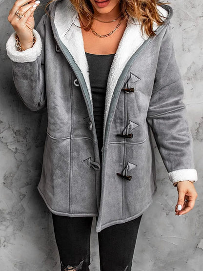 Full Size Cozy Sherpa Lined Toggle Coat with Hood Plus Size Grey