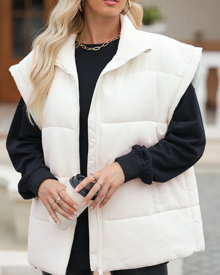 Zip Up Puffer Vest Coat with Pockets