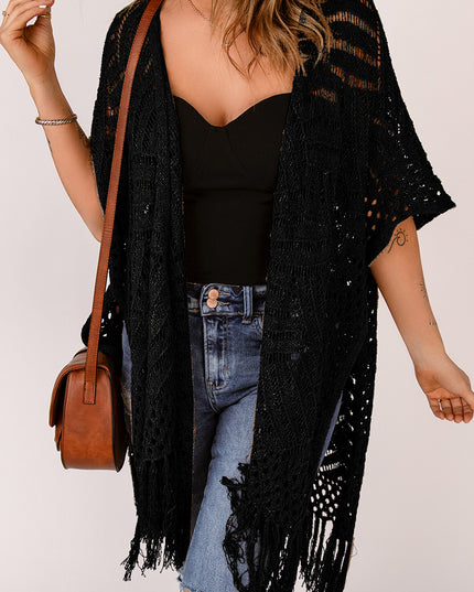 Fringe Hem Slit Open Front Cardigan