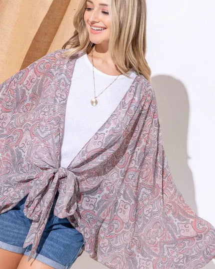 And The Why Sheer Front Tie Knot Oversized Kimono Wrap Cover Up