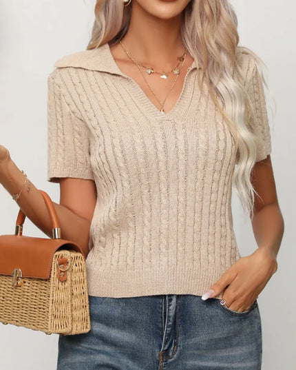 Cable Knit Short Sleeve Top