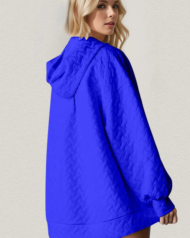 Double Take Full Size Texture Drop Shoulder Long Sleeve Hoodie