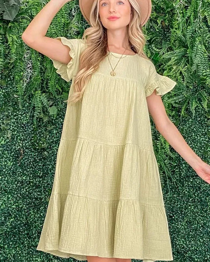 And The Why Cotton Gauze Baby Doll Casual Dress SAGE