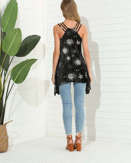 Shiny Printed Scoop Neck Strappy Tank 