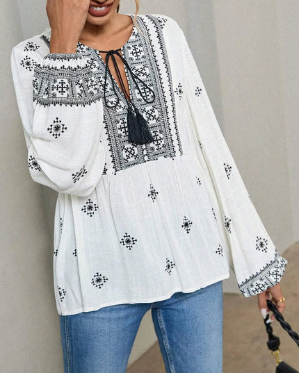 Tie Front Long Sleeve Blouse