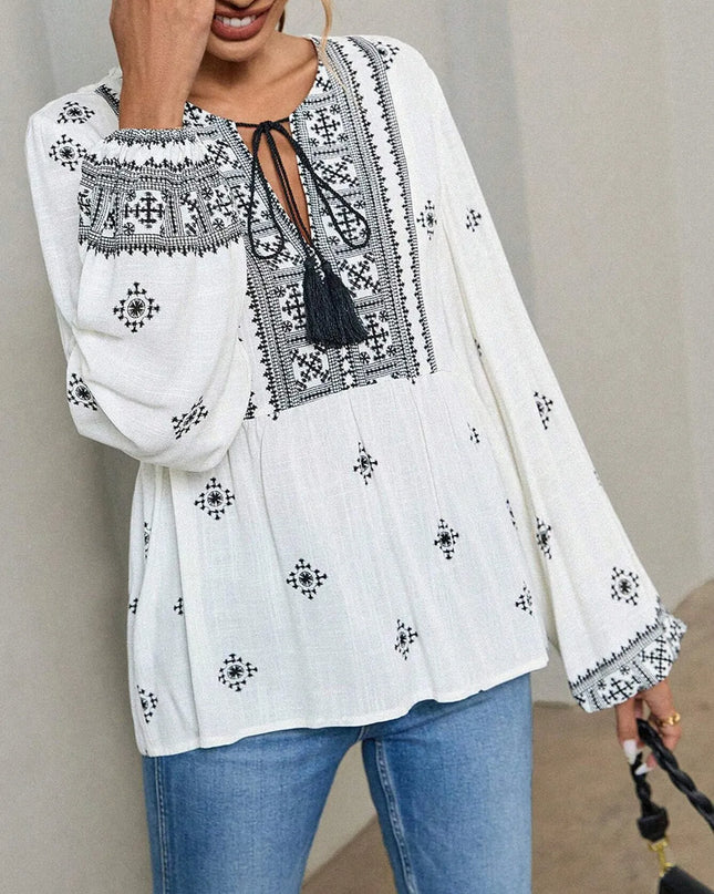 Tie Front Long Sleeve Blouse