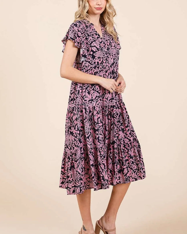 Mittoshop Abstract Print Ruffle Tier Midi Dress