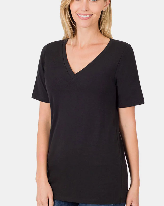 Zenana V-Neck Short Sleeve T-Shirt Black