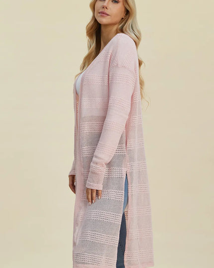 Double Take Full Size Open Front Longline Cardigan 