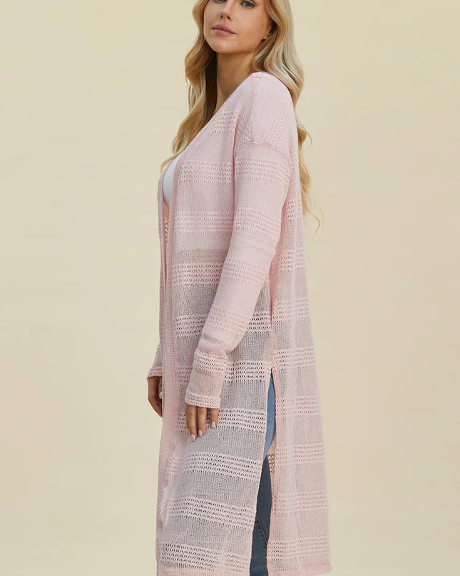 Double Take Full Size Open Front Longline Cardigan 