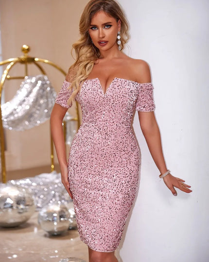 Slit Sequin Off-Shoulder Mini Dress 