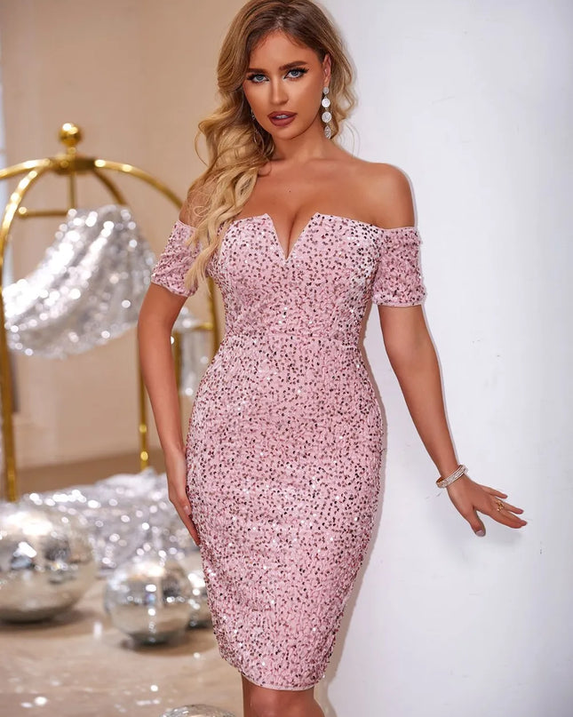 Slit Sequin Off-Shoulder Mini Dress 