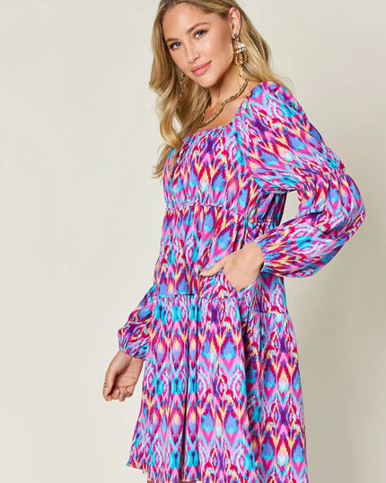 Double Take Full Size Printed Long Sleeve Dress