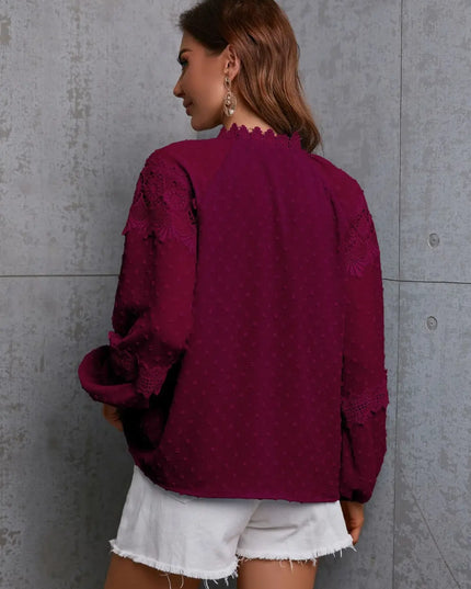 Crochet Tassel Tie Neck Long Sleeve Blouse