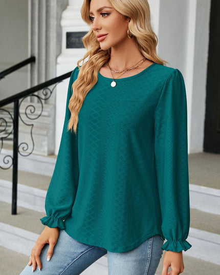 Round Neck Flounce Sleeve Blouse 