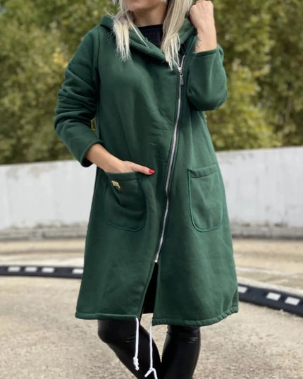 Full Size Asymmetrical Zip-Up Hooded Fleece Outerwear Plus Size Green